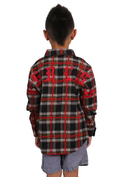 Camisa de franela premium de peso medio para niños MALLARD con bordados intensos, parches y estampados