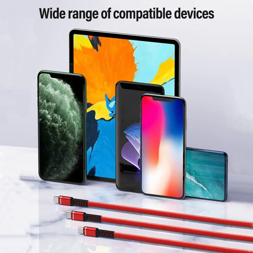 3 port LED Display Wall Charger and 3 in 1 Cable Bundle Black
