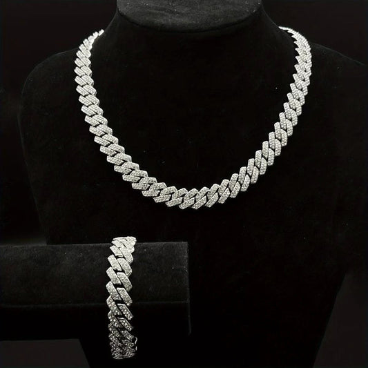 14mm Diamond-Encrusted Rhombus Necklace For Men