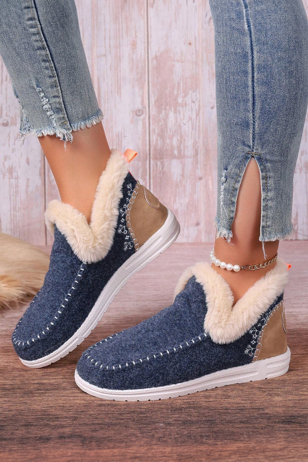 Anna Suede Stitching Plush Lined Anklet Boots-7