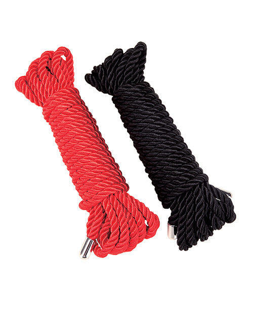 Cuerda BDSM de satén WhipSmart Heartbreaker - Negro/Rojo (juego de 2)