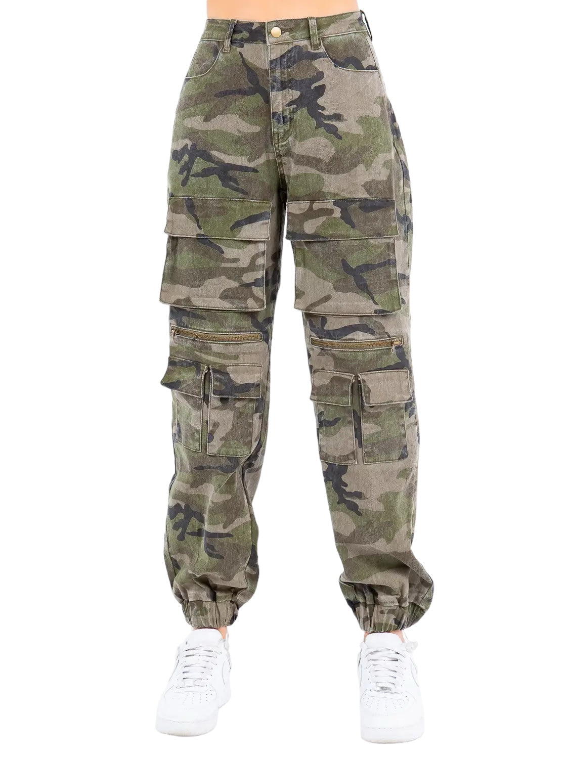 Pantalones deportivos de camuflaje cargo utilitarios de cintura alta - RJJ8482CM