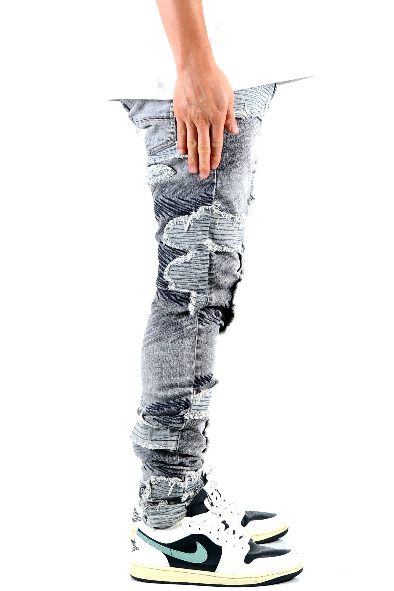 Pantalones vaqueros ajustados de lavado pesado premium para hombre LIN