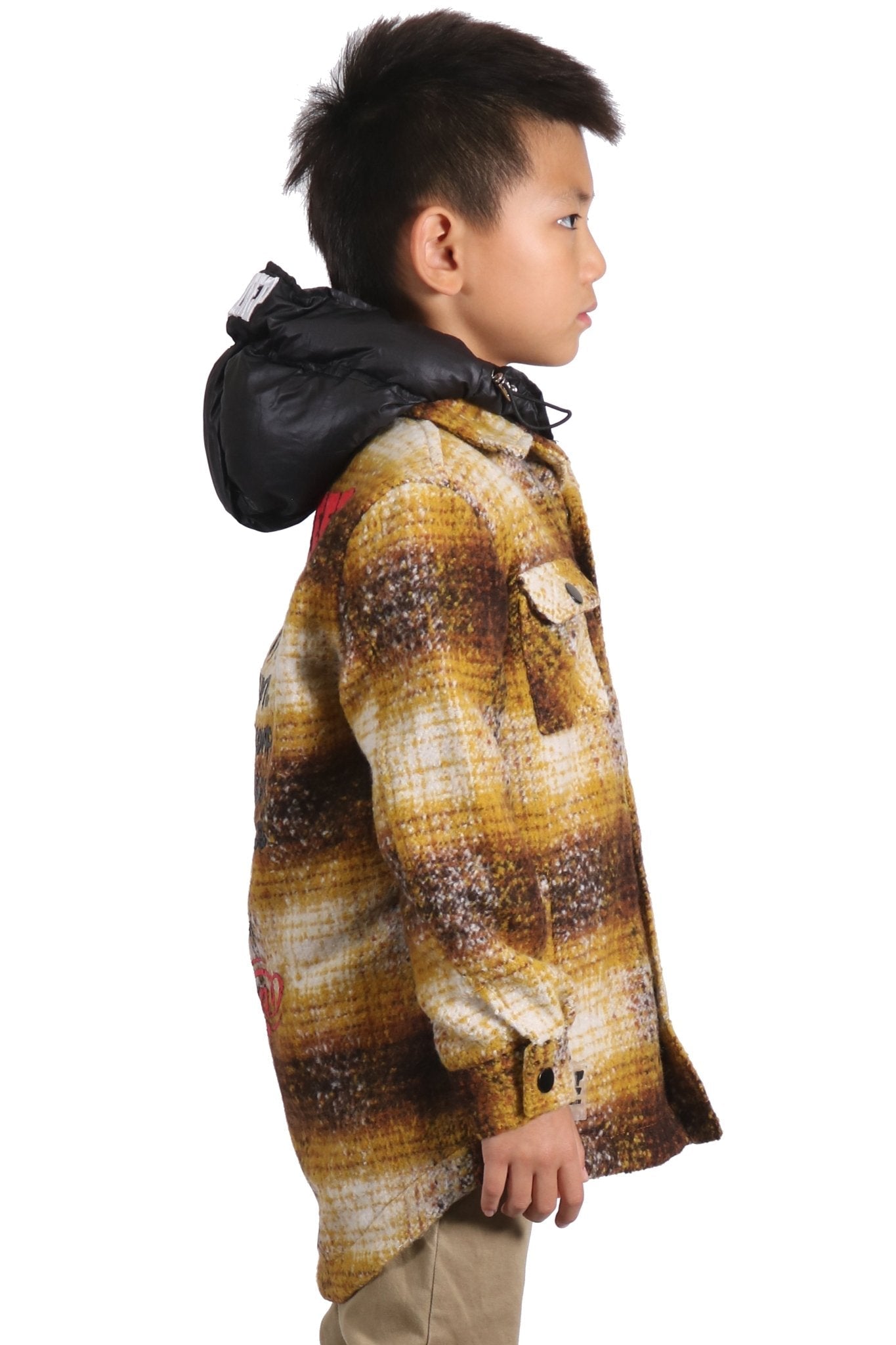 Camisa exterior de franela extragrande para niños BENIT con capucha acolchada desmontable