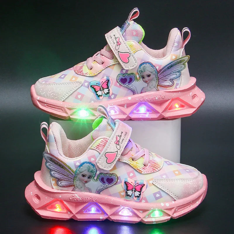 Zapatillas deportivas transpirables con LED de dibujos animados para niños