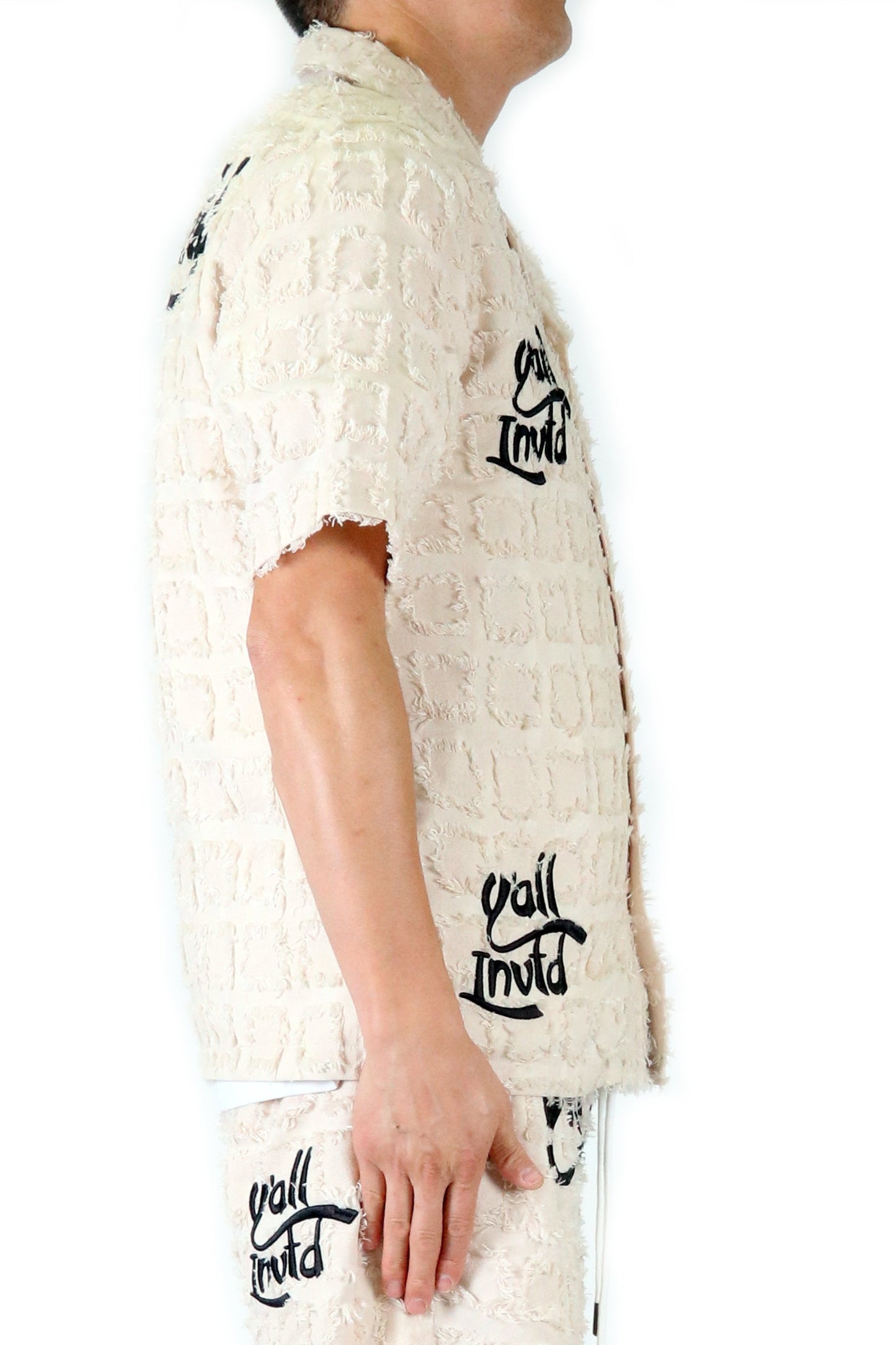 Camisa de manga corta con botones, rota y reparada, para hombre de EARTH