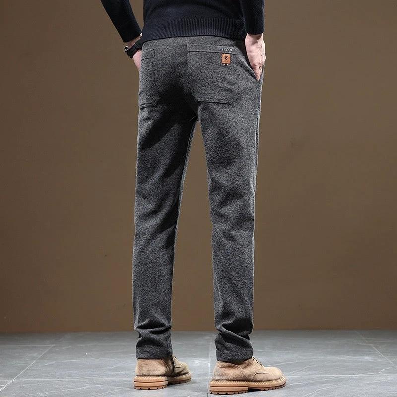 Pantalones casuales de negocios ajustados, rectos, con forro polar grueso para hombre