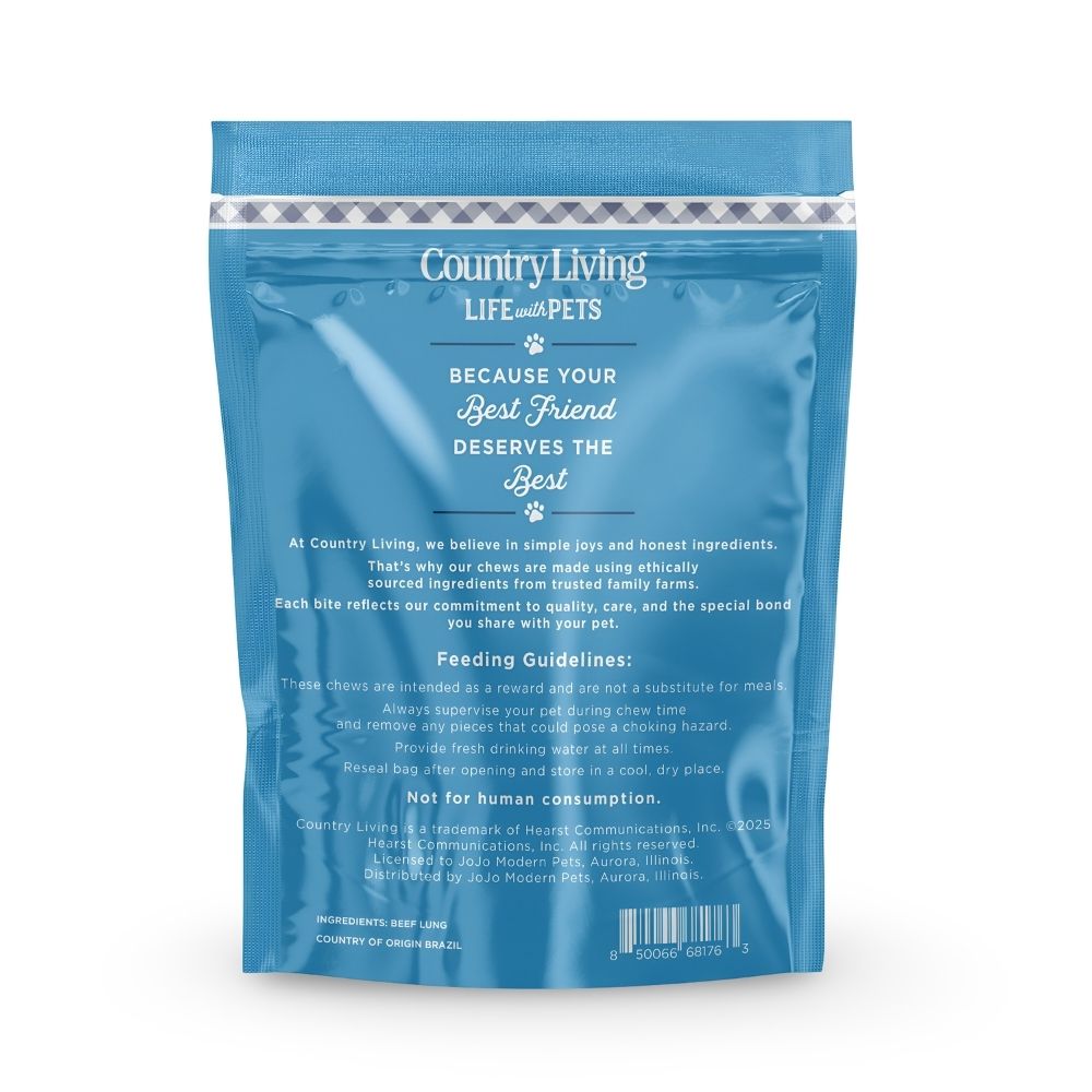 Premios para perros Country Living de 4”-6” en rodajas de pulmón de res (bolsa de 8 oz) - 100 % naturales, de un solo ingrediente, ricos en proteínas y sin cereales - Crujientes y ligeros