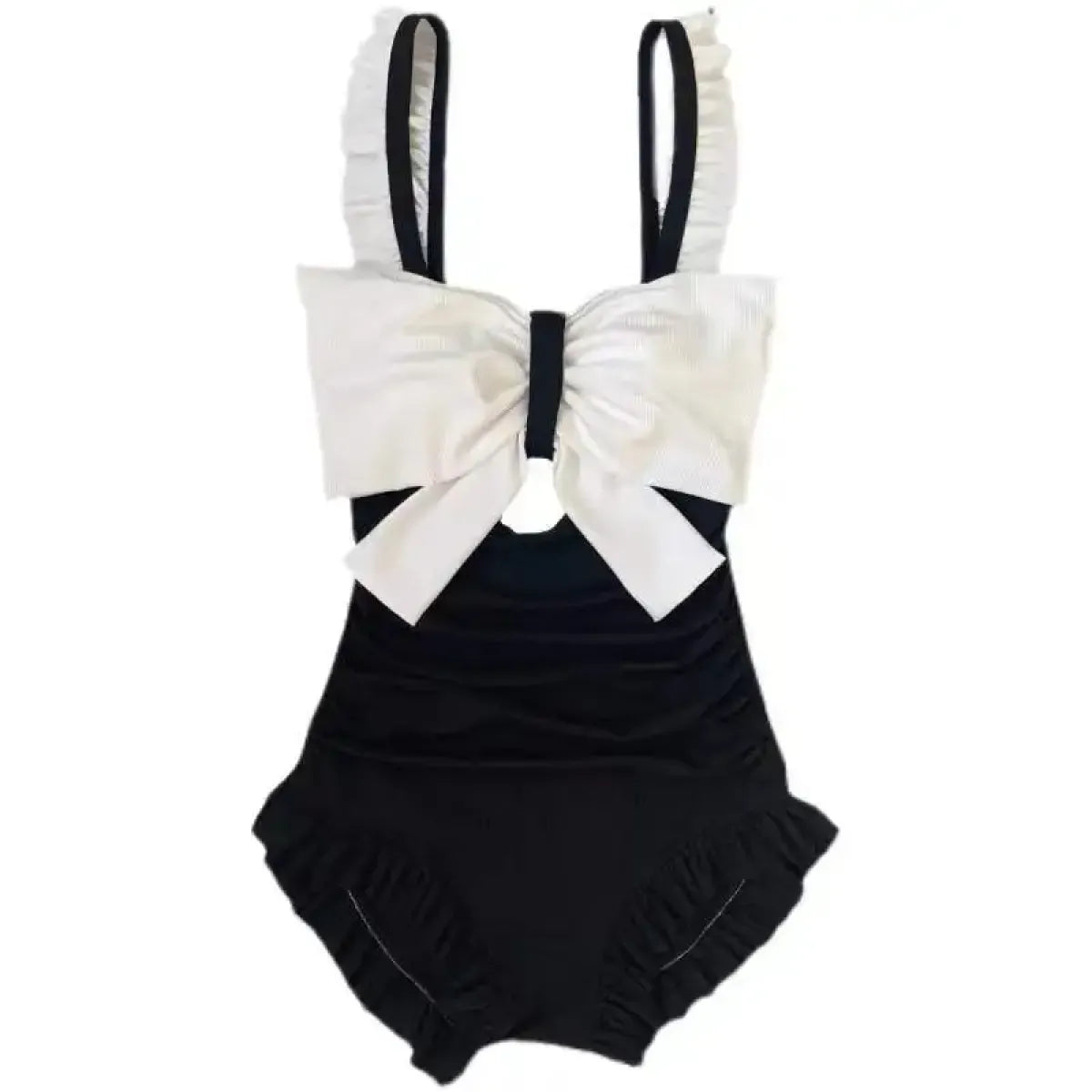 Traje de baño de retazos con lazo – Shorts de una pieza con volantes coreanos