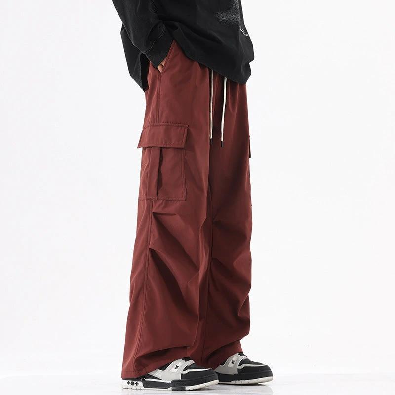 Pantalones cargo rectos plisados de estilo retro de calle alta