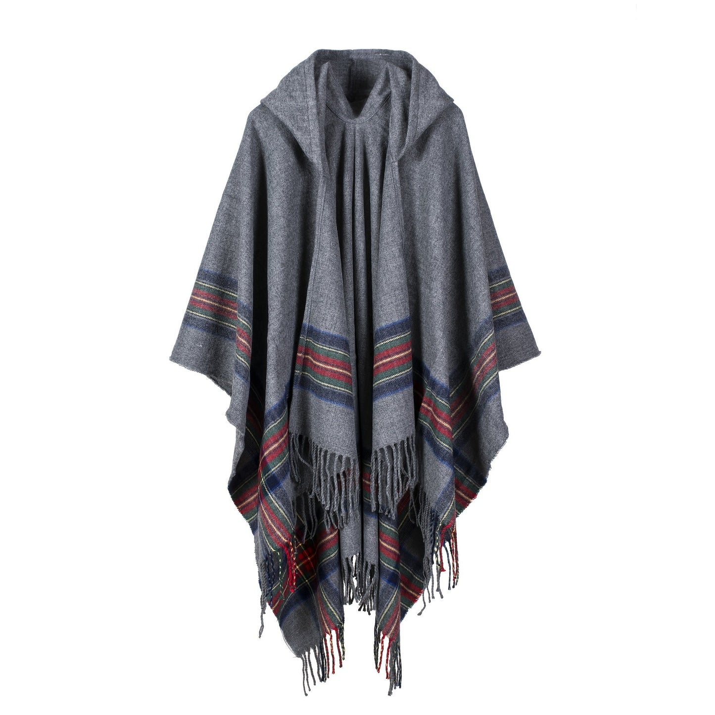 Cárdigan escocés extragrande con capucha - Chal de rayas de moda con borlas de lujo - Acogedor, resistente al viento y al frío para exteriores en otoño e invierno - Una manta de felpa tipo chal.