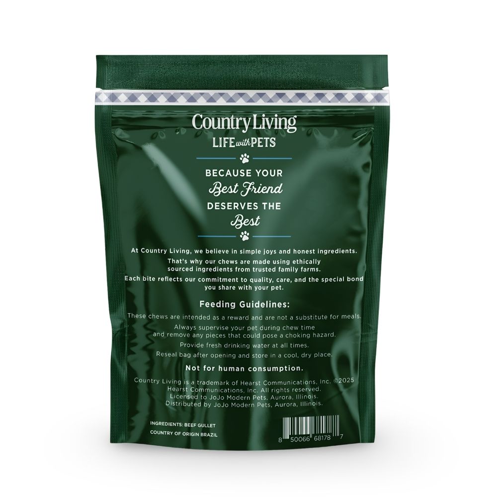 Premios para perros Country Living Gullet Flats de 6" (bolsa de 20 unidades) - Masticables de esófago de res totalmente naturales - Alto contenido proteico, fácil digestión, premios de un solo ingrediente - Sin cereales y de larga duración