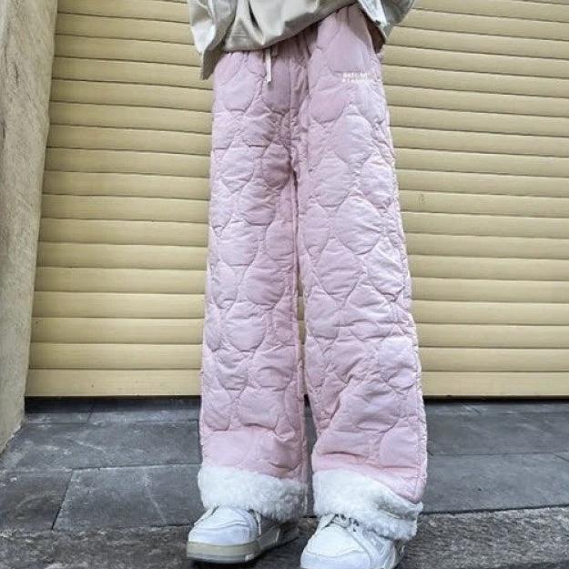 Pantalones de invierno de piel de cordero acolchados de algodón impermeables con parches