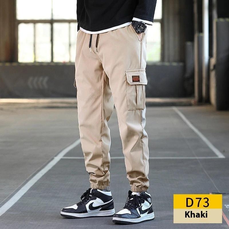 Pantalones cargo holgados para hombre, con múltiples bolsillos, resistentes al desgaste, de color liso y con banda en el tobillo