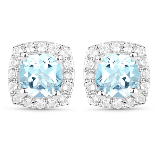 Conjunto de joyas de 3 piezas de plata de ley .925 con topacio azul auténtico y topacio blanco de 4.62 quilates (anillo, pendientes y colgante con cadena)