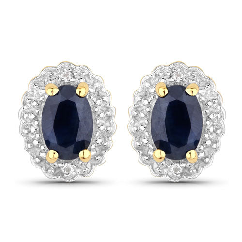 Conjunto de joyas de plata de ley .925 con zafiro negro-azul y topacio blanco auténticos de 1,96 quilates