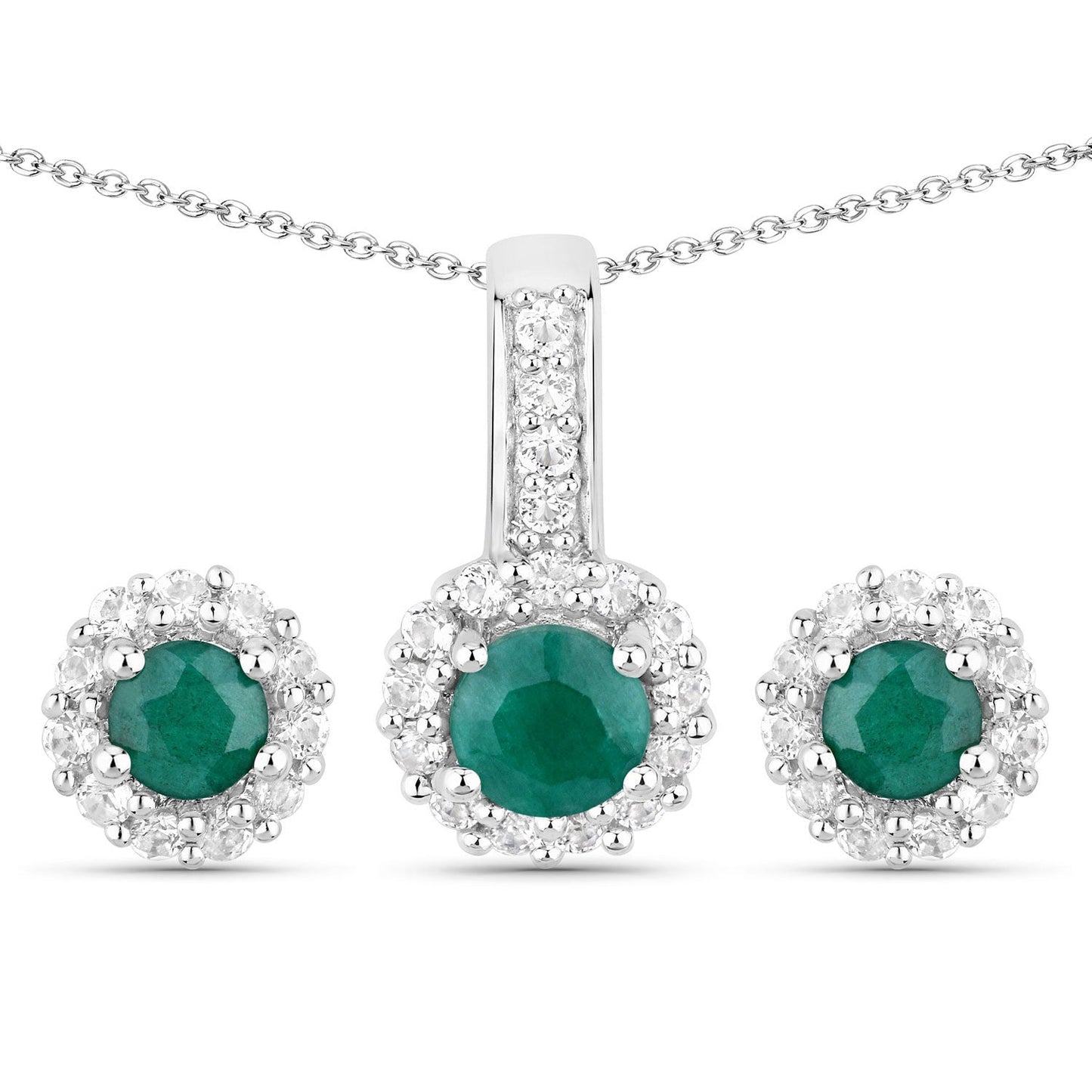 Conjunto de joyas de plata de ley .925 con esmeralda teñida y topacio blanco de 1,81 quilates