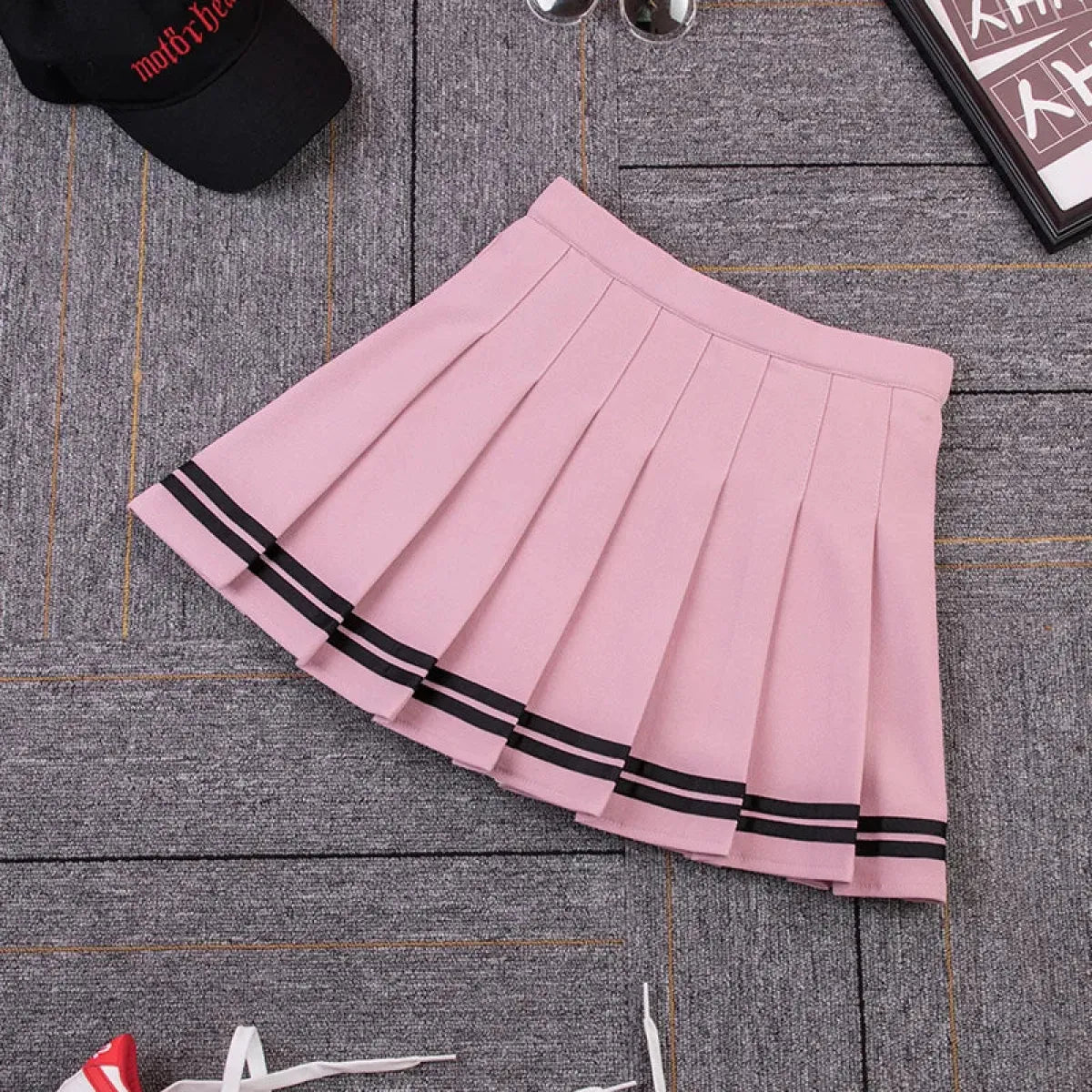 Minifalda plisada de talle alto Y2K – Estilo kawaii a rayas preppy