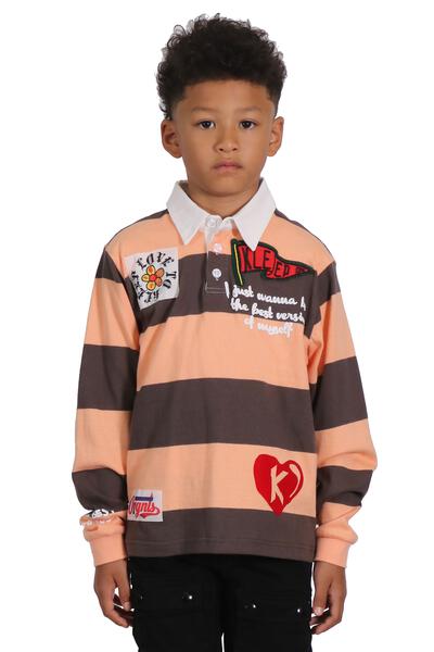 Polo de manga larga para niño SEPIA con estampados intensos y parches
