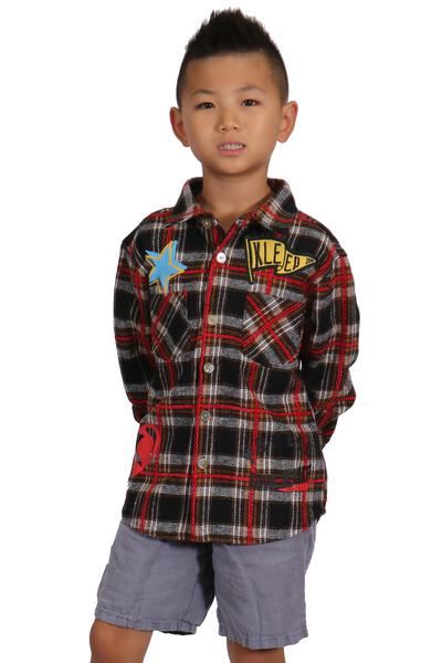Camisa de franela premium de peso medio para niños MALLARD con bordados intensos, parches y estampados