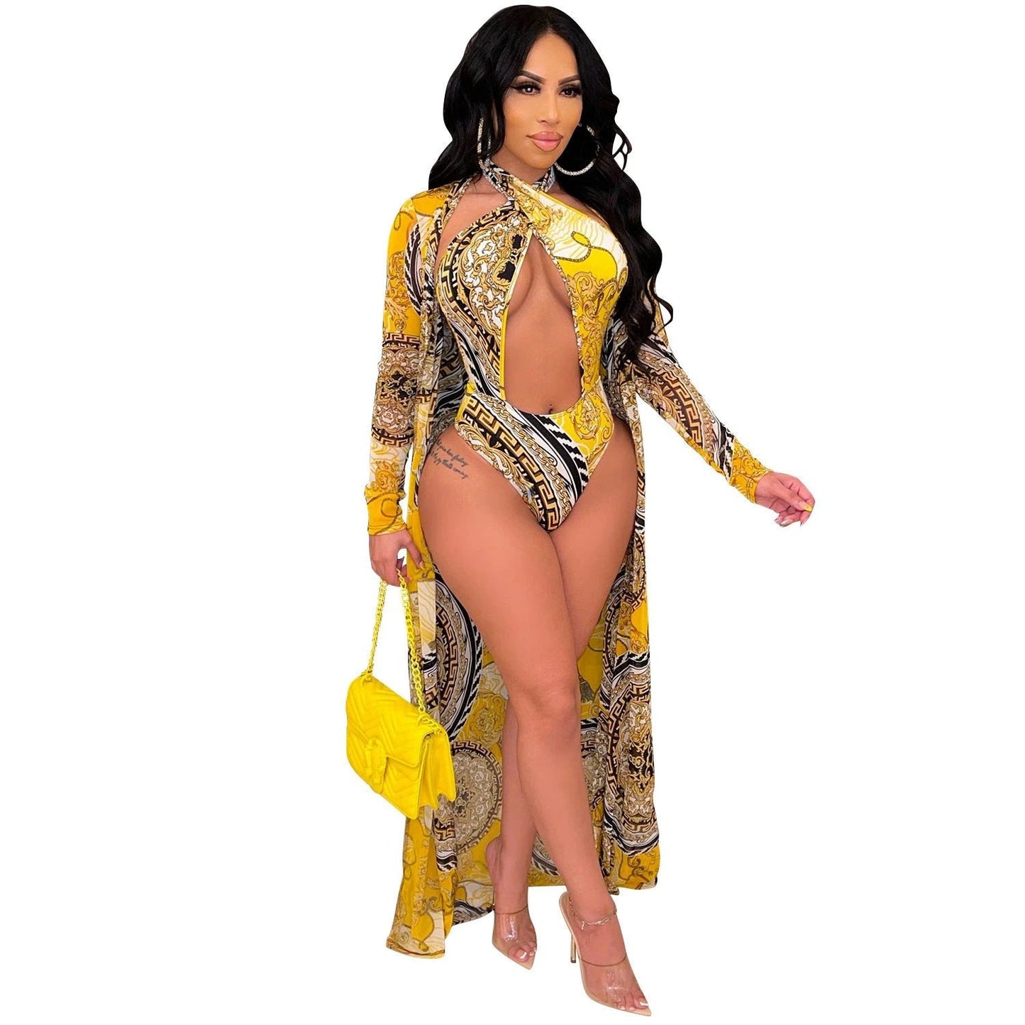 Conjunto de traje de baño de una pieza con mangas largas