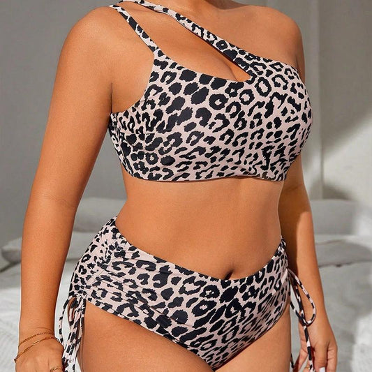 Traje de baño de bikini de talla grande con estampado de leopardo
