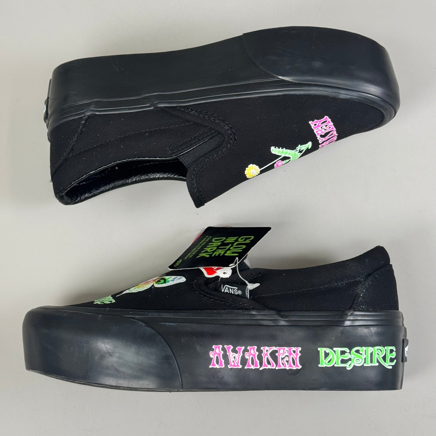 Zapatillas VANS Platform Awaken Desire con estampado que brillan en la oscuridad para hombre, talla 3.5, para mujer, talla 5, color negro