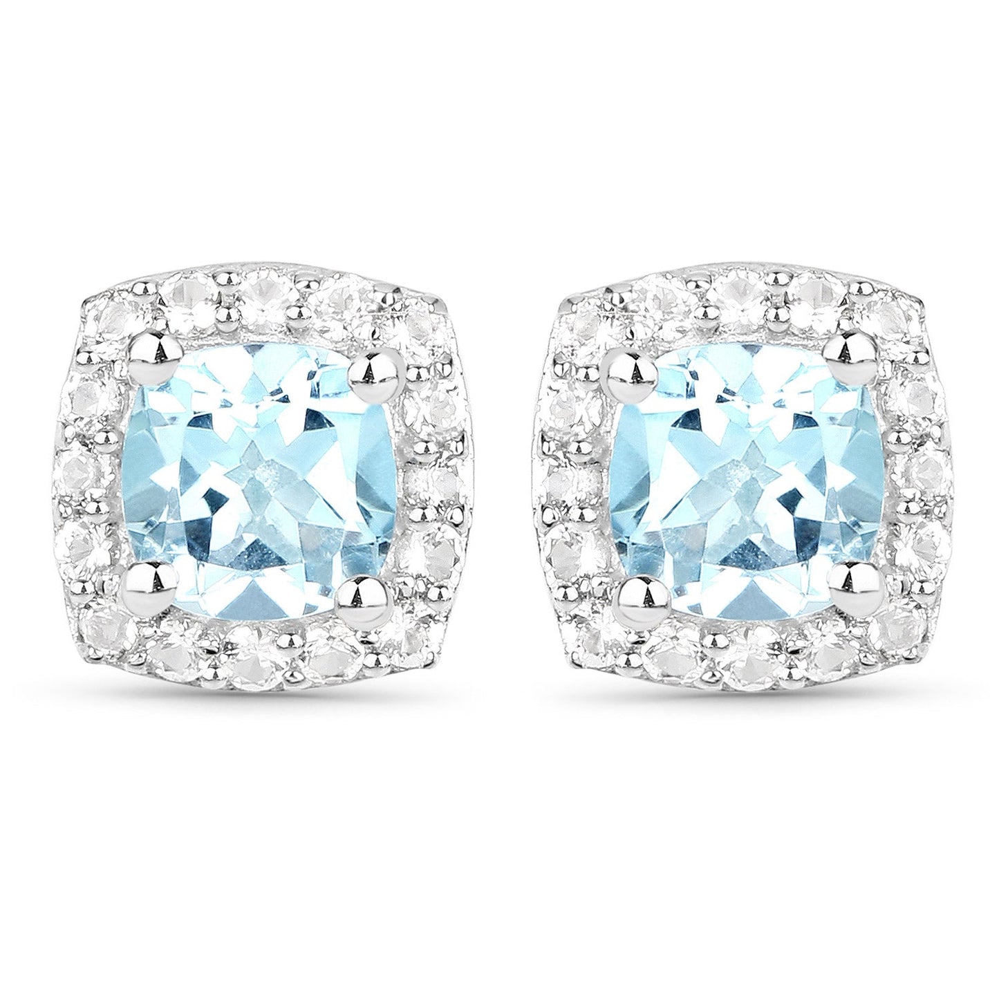 Conjunto de joyas de 3 piezas de plata de ley .925 con topacio azul auténtico y topacio blanco de 4.62 quilates (anillo, pendientes y colgante con cadena)