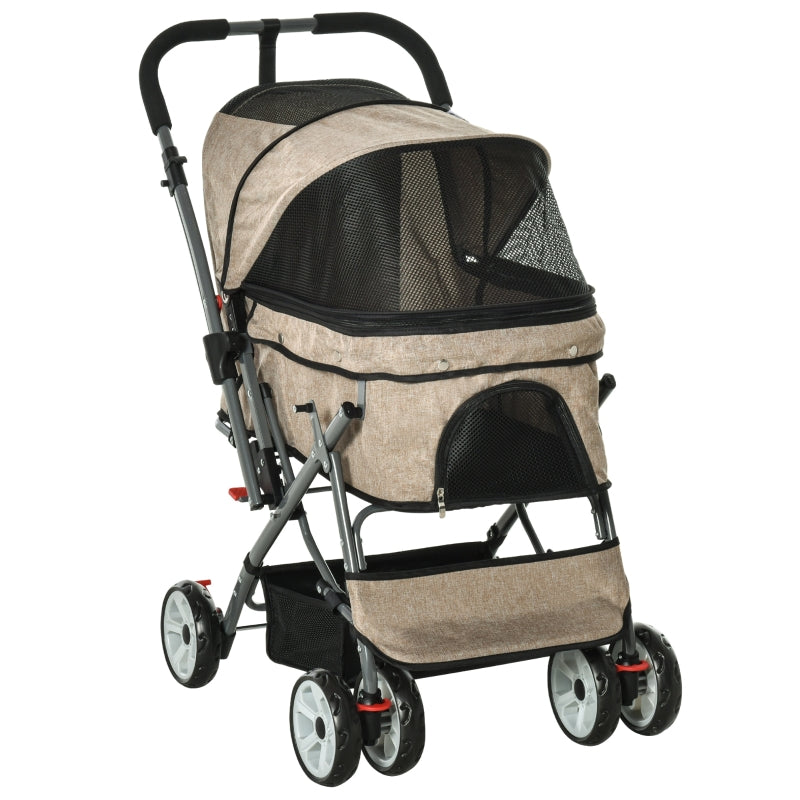 Cochecito de viaje plegable para mascotas con asa reversible 