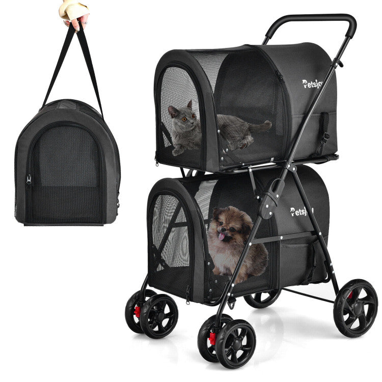 Cochecito doble para mascotas 4 en 1 con portabebés desmontable y carrito de viaje 