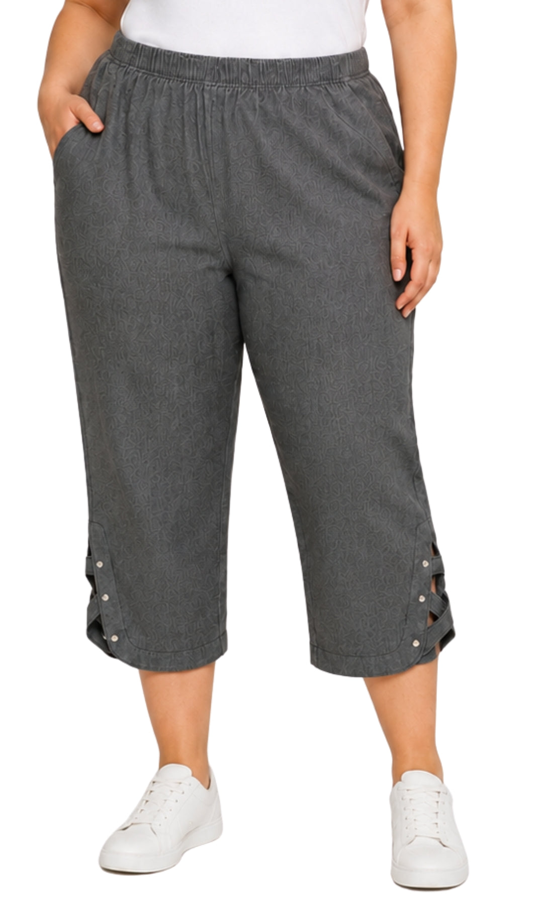 Women's Lightweight Capri Pants with Studded Hem Detail