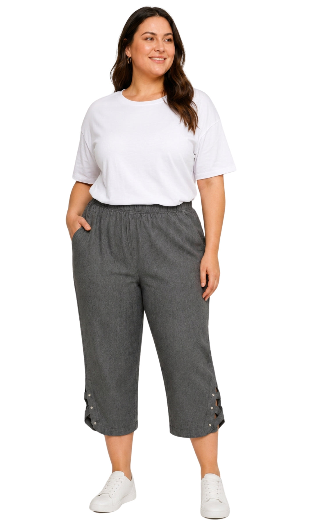 Women's Lightweight Capri Pants with Studded Hem Detail