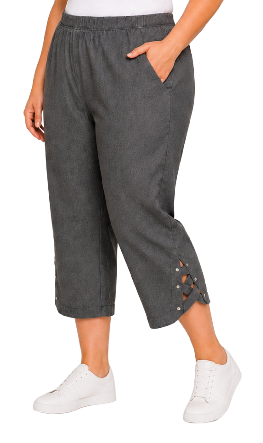Women's Lightweight Capri Pants with Studded Hem Detail