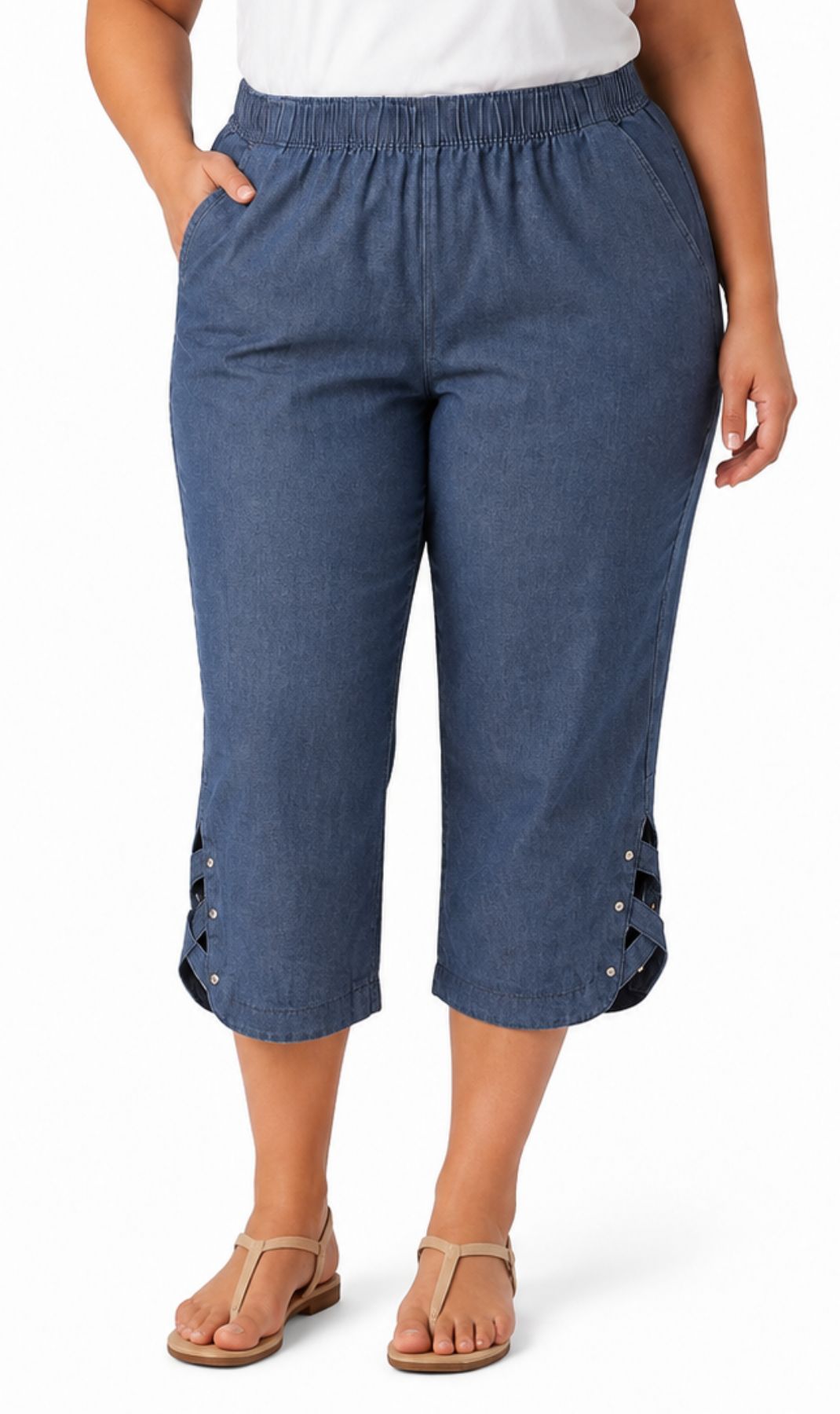 Women's Lightweight Capri Pants with Studded Hem Detail