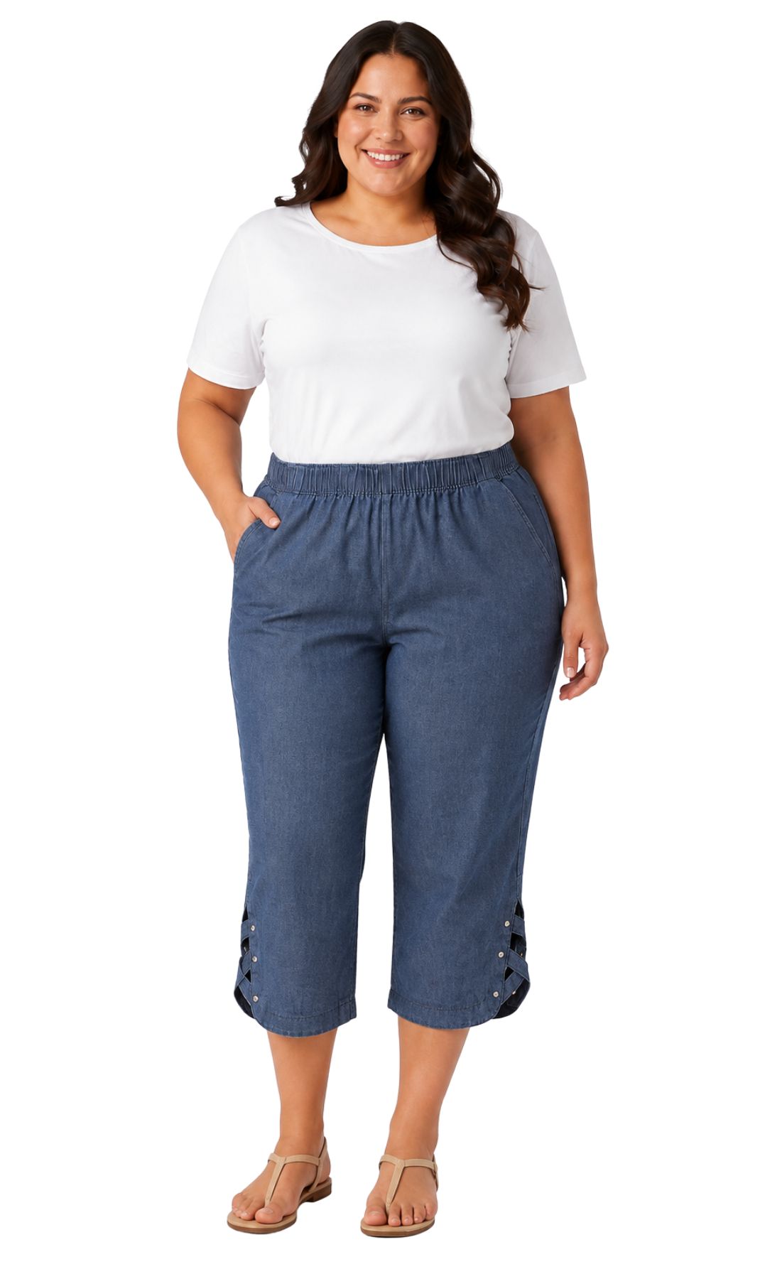 Women's Lightweight Capri Pants with Studded Hem Detail