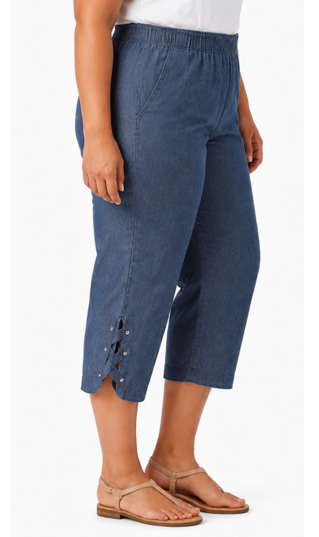 Women's Lightweight Capri Pants with Studded Hem Detail