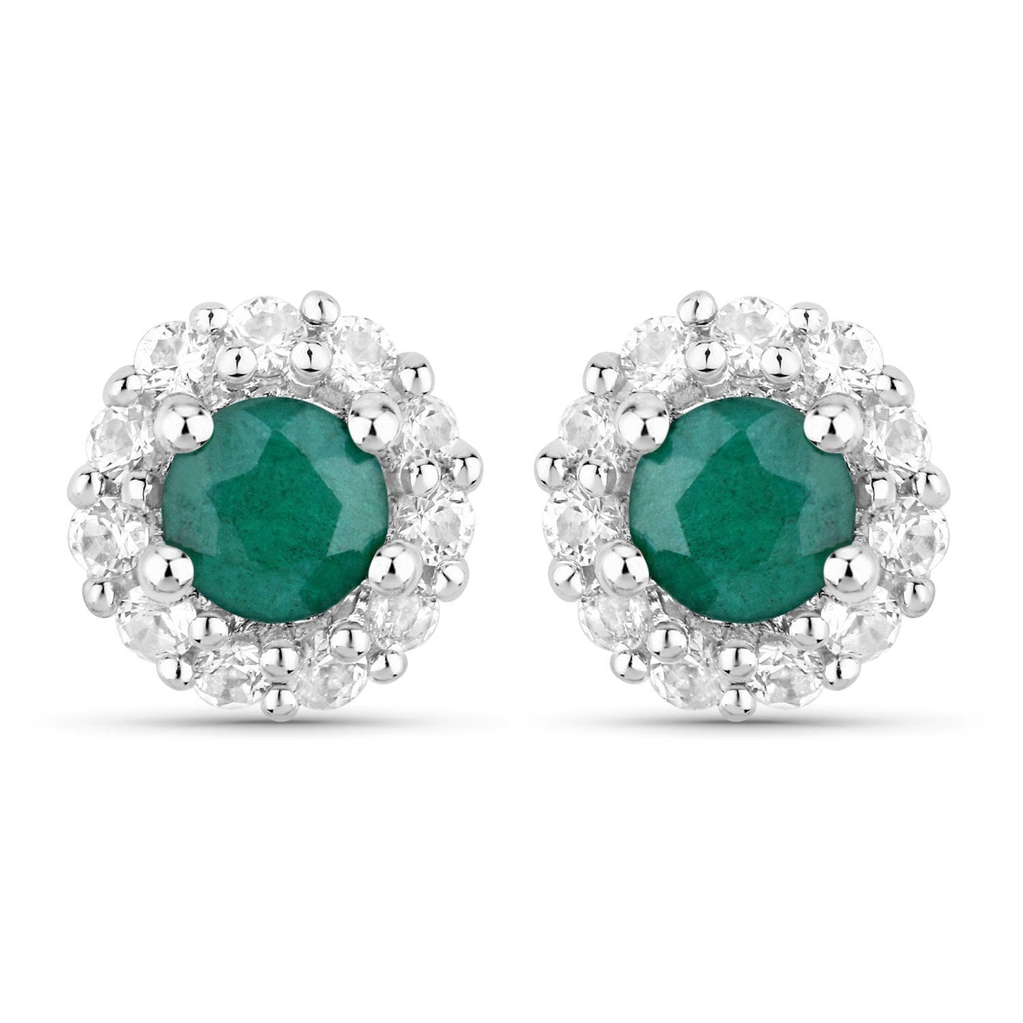 Conjunto de joyas de plata de ley .925 con esmeralda teñida y topacio blanco de 1,81 quilates