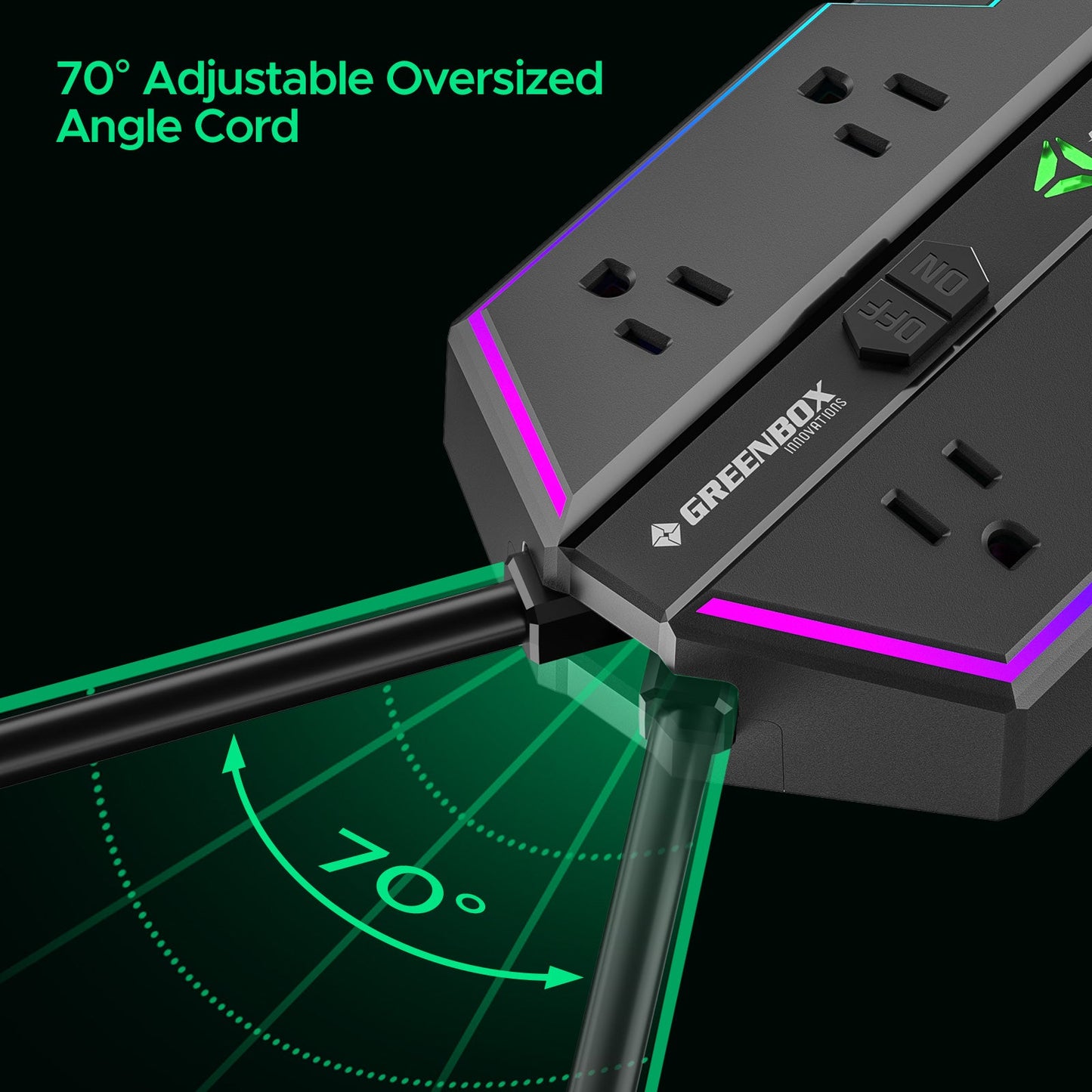 Regleta de alimentación gaming de 4000 J con protección contra sobretensiones - Carga rápida USB-C PD de 20 W, 6 tomas de corriente espaciadas, iluminación RGB, cable de 1,8 m