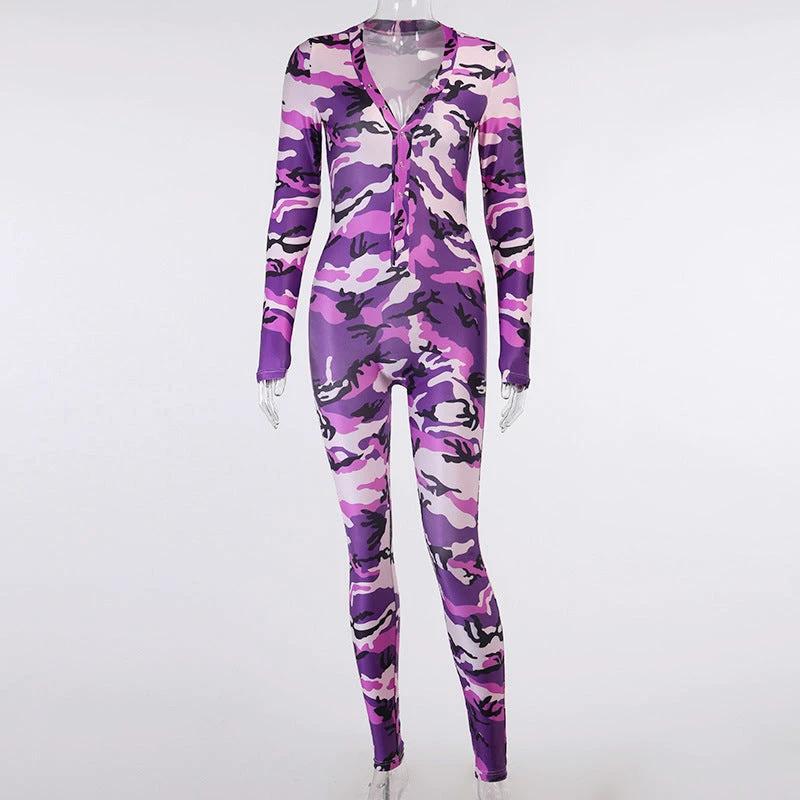 V-neck Romper Camouflage Print Pajamas Sexy One Piece Sleepwear