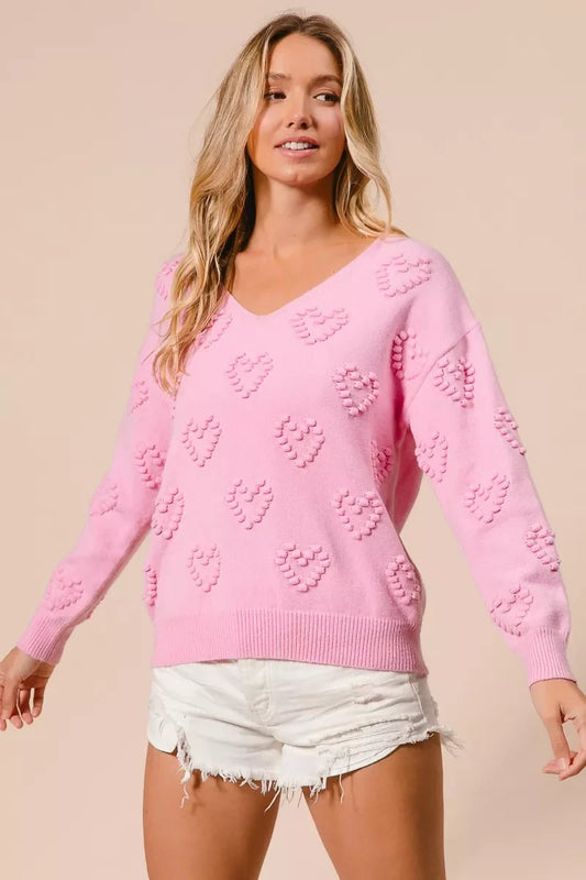 Top de punto con cuello en V y pompón de corazón de San Valentín de BiBi