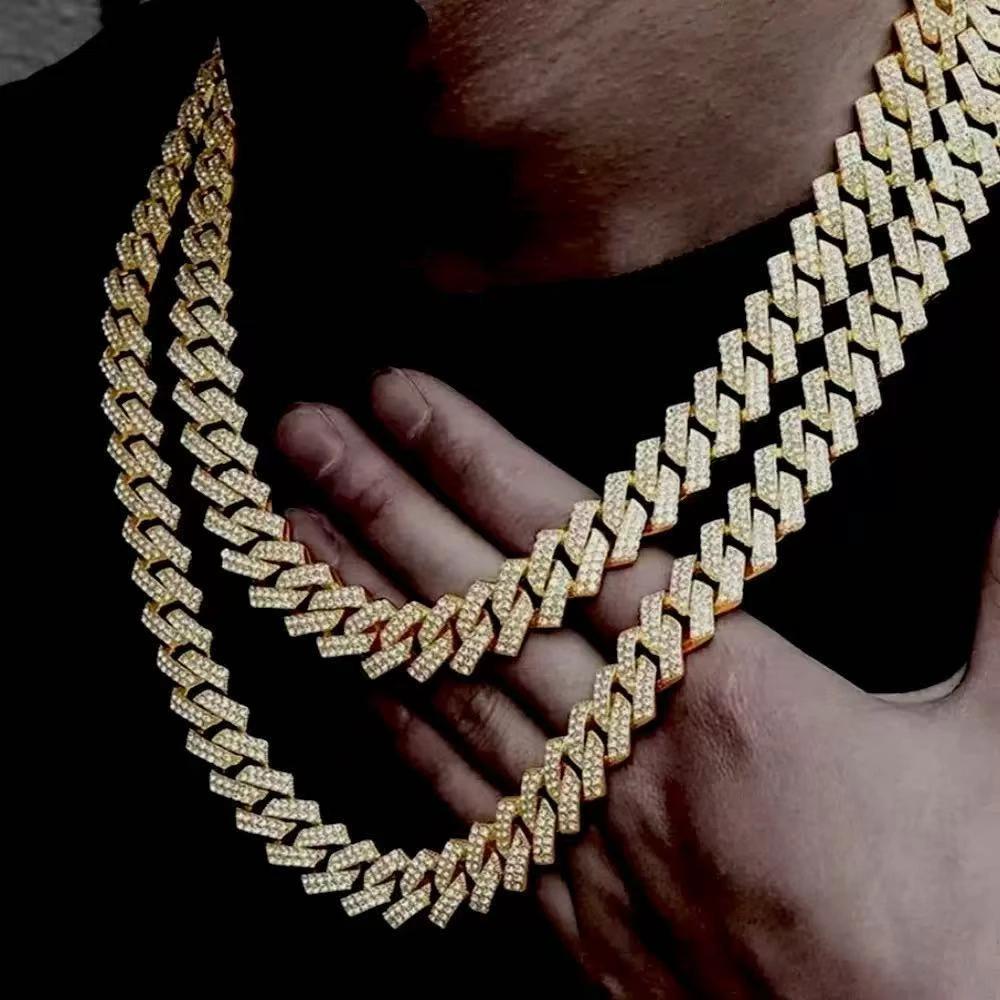 Collar de rombos con incrustaciones de diamantes de 14 mm para hombre