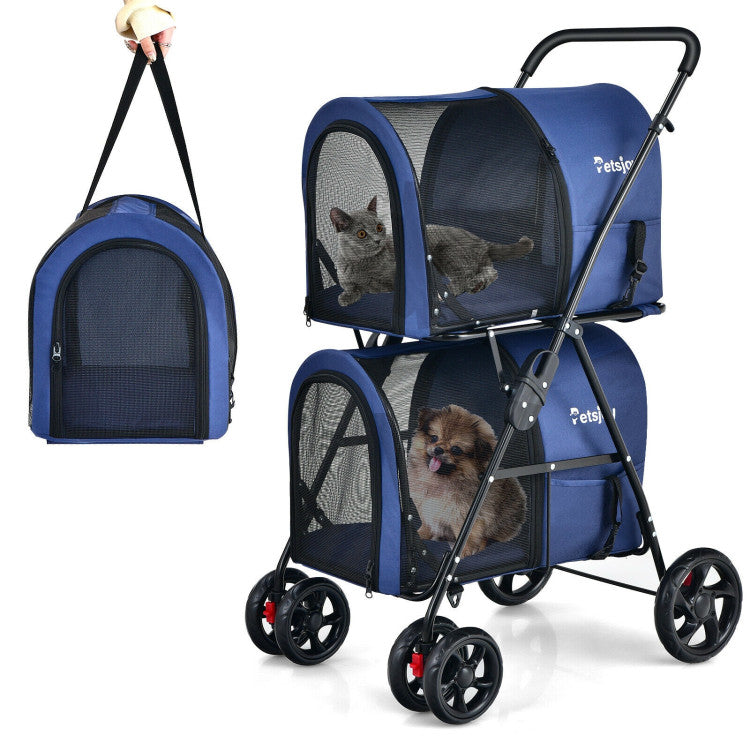 Cochecito doble para mascotas 4 en 1 con portabebés desmontable y carrito de viaje 