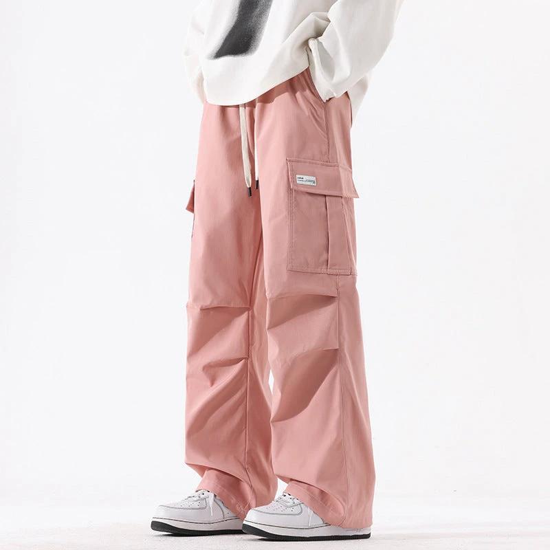 Pantalones cargo rectos plisados ​​de estilo retro de calle alta
