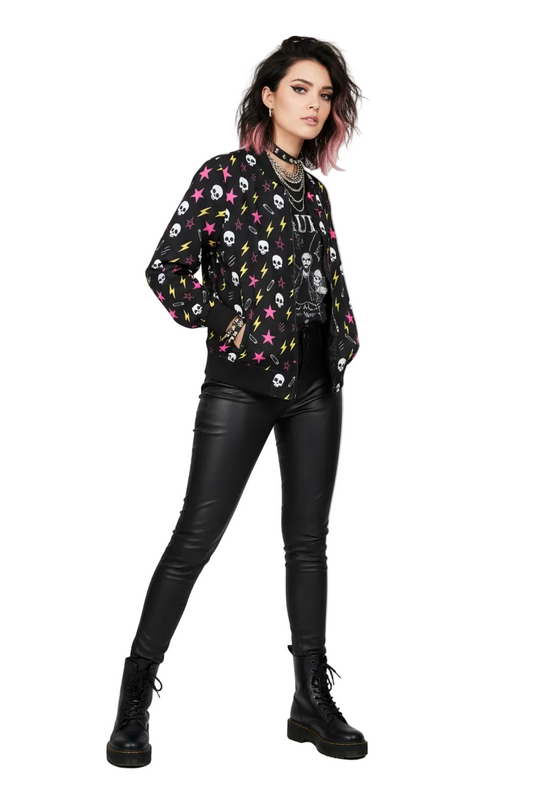 Chaqueta bomber con calavera de Graveveil para mujer
