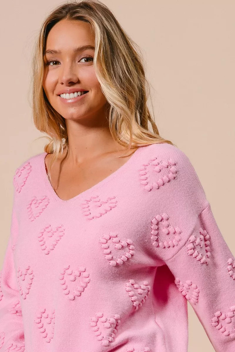Top de punto con cuello en V y pompón de corazón de San Valentín de BiBi