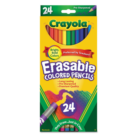 Crayola Erasable Color Pencil Set, 3.3 mm, 2B (#1), Assorted Lead/Barrel Colors, 24/Pack