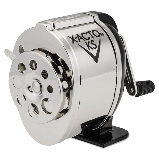 X-ACTO KS Manual Classroom Pencil Sharpener, Table/Wall-Mount Design, Manually-Powered, 2.75 x 4.75 x 4.25, Black/Nickel