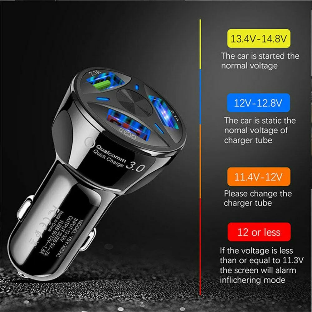3 Port Fast LED Car Charger + 3 in 1 Cable Combo Red
