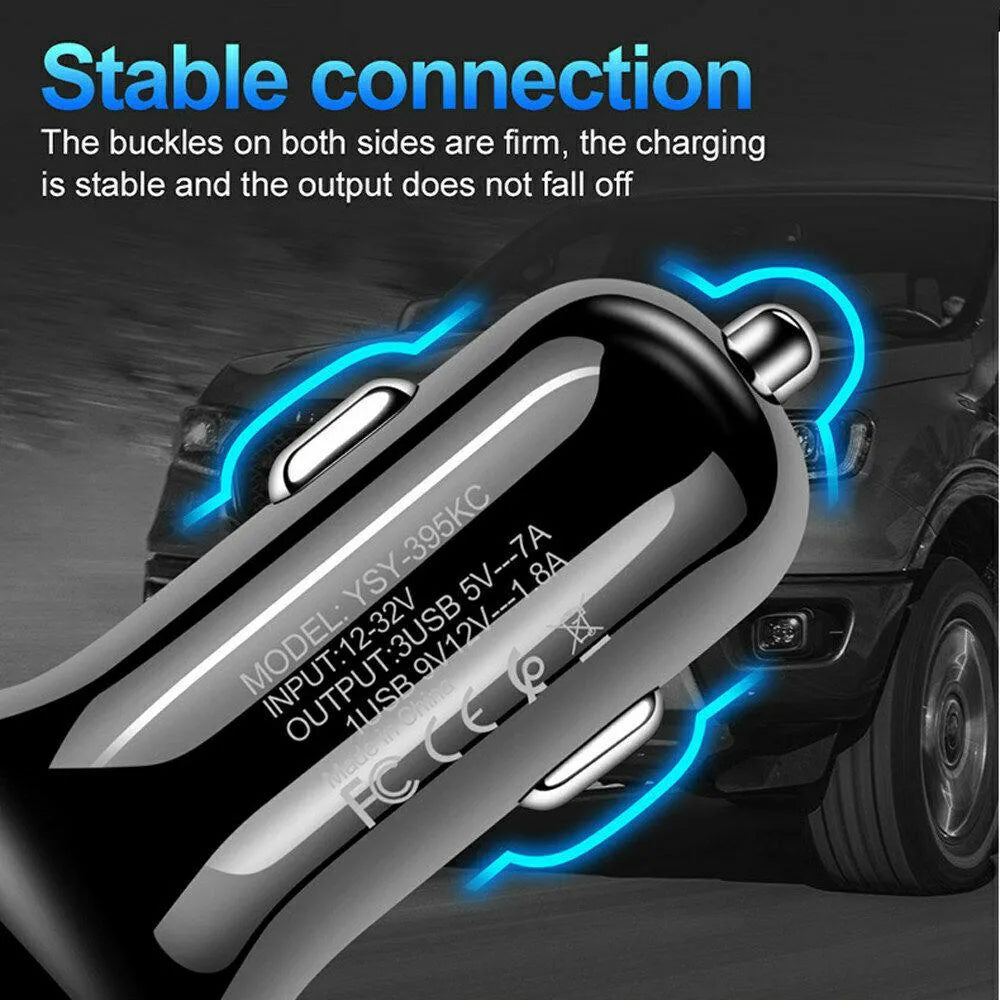 3 Port Fast LED White Car Charger + 3 in 1 Cable Combo Gold