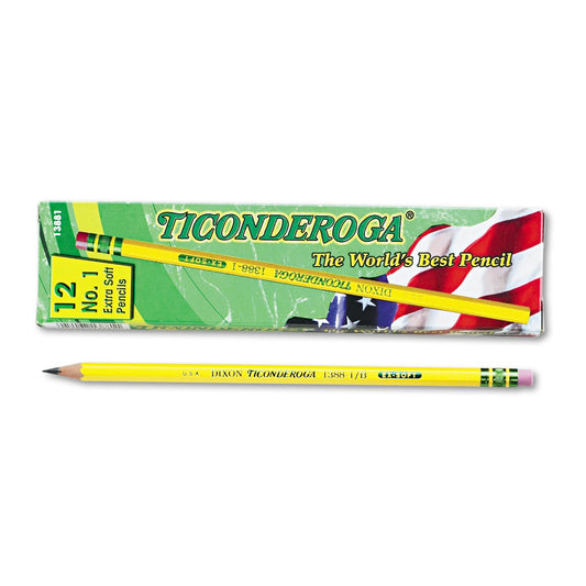 Ticonderoga Pencils, B (#1), Black Lead, Yellow Barrel, Dozen